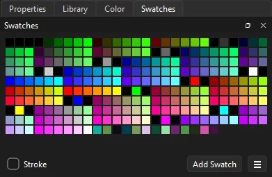 The Swatches panel showing a grid of color swatches