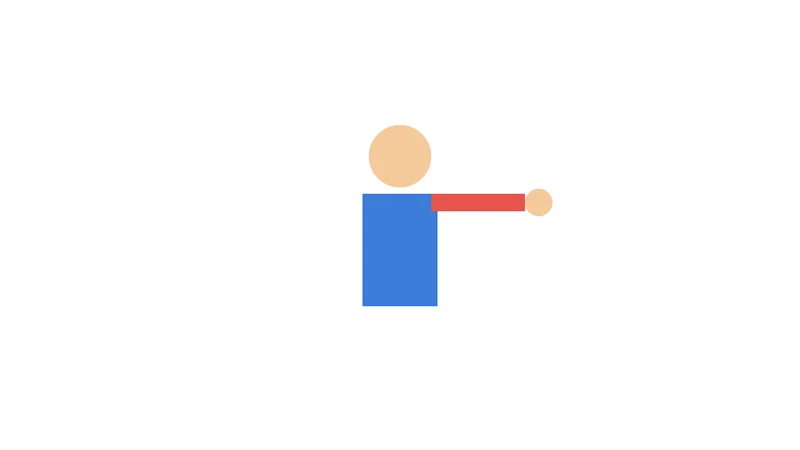 A simple character: a blue body, a head, and a red arm held out with a hand at its end